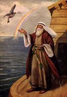 Noah on the ark during the Flood. The rainbow as a reminder of God's covenant of peace.